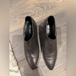 PRADA Mordoré Metallic Leather Pointed-Toe Ankle Boots